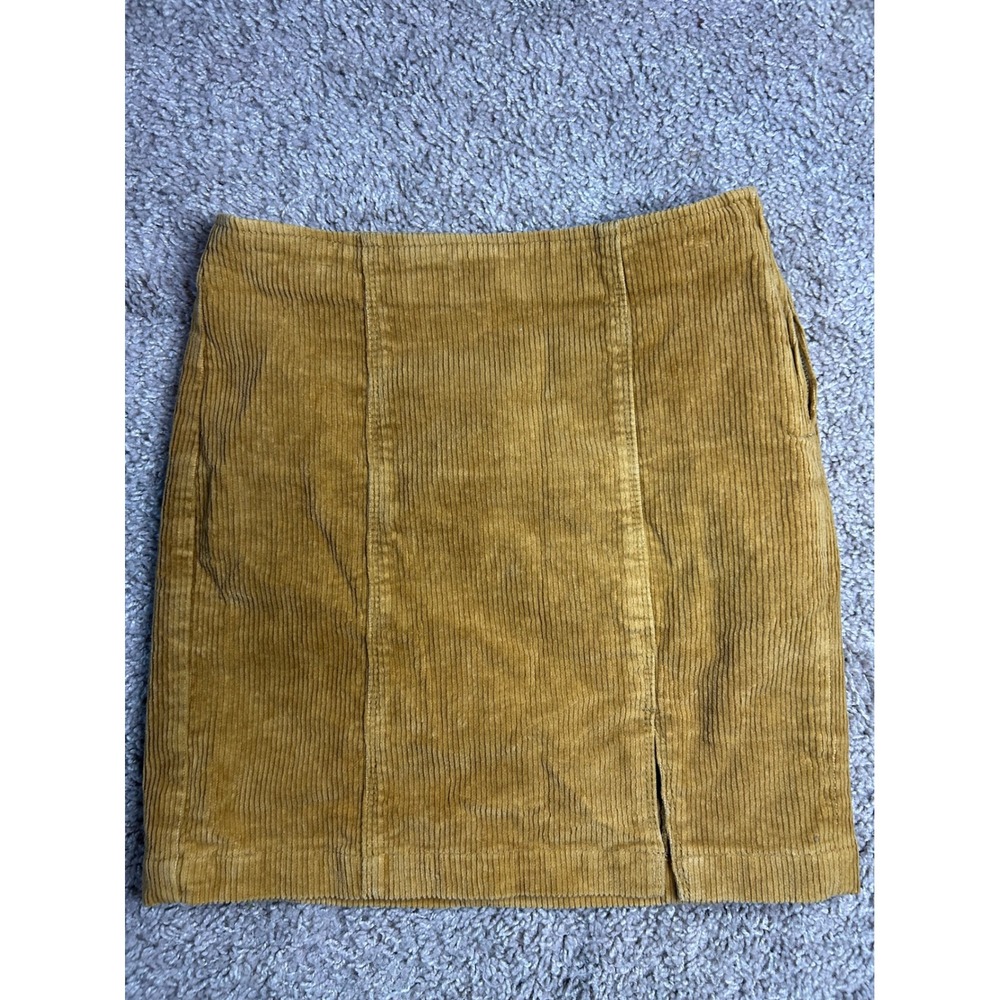 PacSun Skirt Women Size 25 Mustard Corduroy Mini Skirt Boho Front Slit Retro